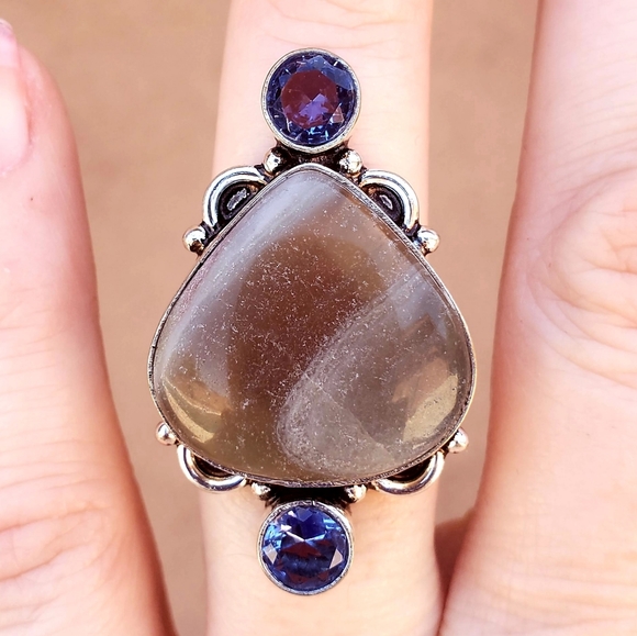 New Fluorite and Blue Topaz 925 Silver Ring. - Picture 9 of 15